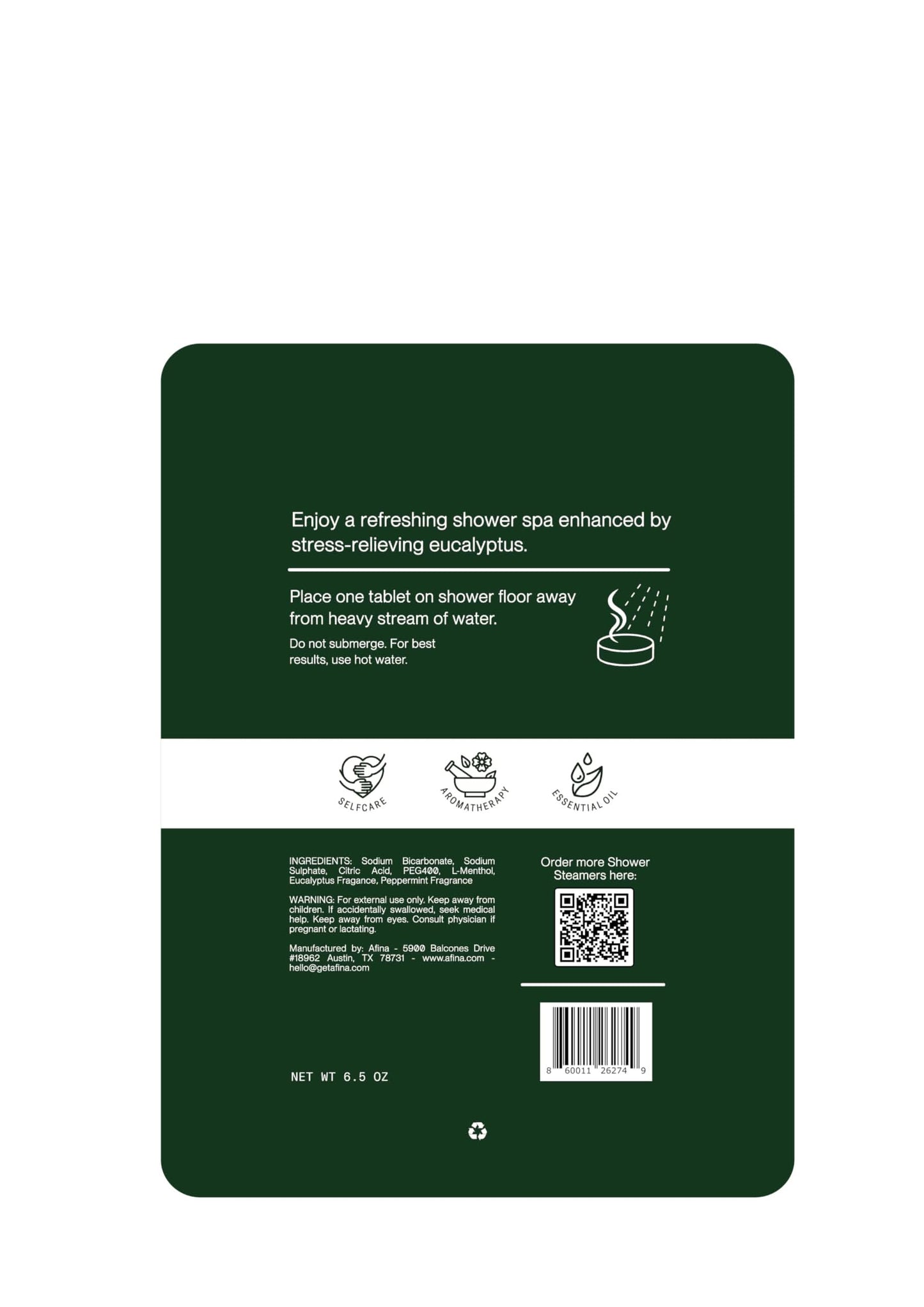 Afina shower steamers label