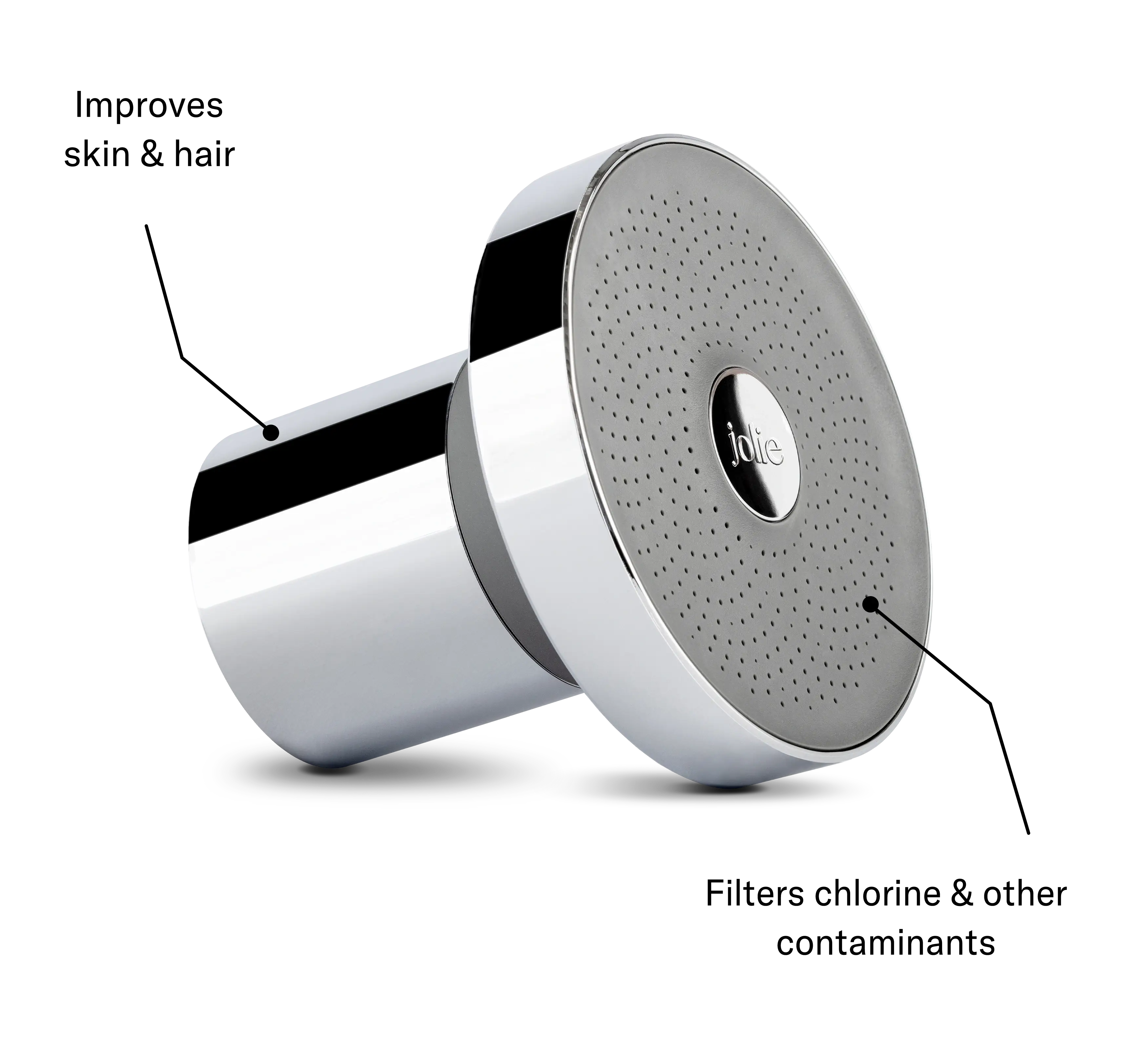 Jolie filtered shower head with premium design, known to improve skin and hair while filtering chlorine and other water contaminants.